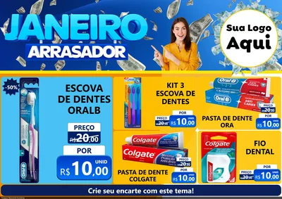 Modelo de Encarte para Encarte A4 Horizontal com o tema Janeiro Arrasador para Higiene Pessoal