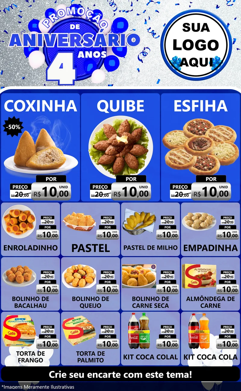 Modelo de Encarte para Encarte Grande com o tema Promoção de Aniversário - 4 Anos para Salgadaria