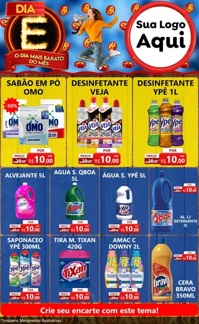 Modelo de Encarte para Encarte Grande com o tema Dia E - O Dia Mais Barato Do Mês para Produtos de Limpeza
