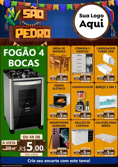Modelo de Encarte para Encarte A4 Vertical com o tema São Pedro para Móveis e Eletro