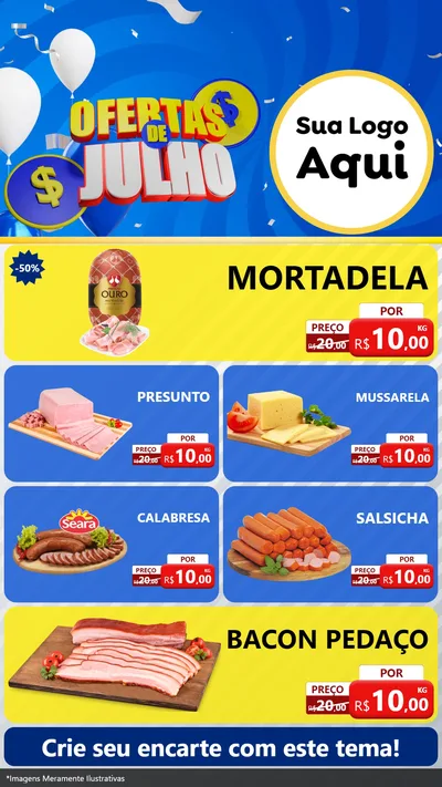 Modelo de TV para TV Vertical com o tema Ofertas de Julho para Frios e Laticínios