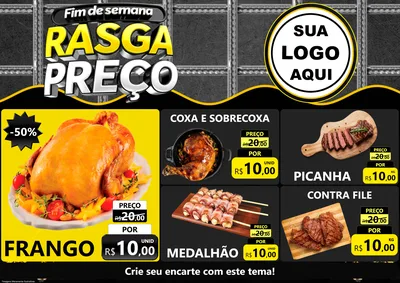 Modelo de Encarte para Encarte A4 Horizontal com o tema Fim de Semana Rasga Preço para Assados