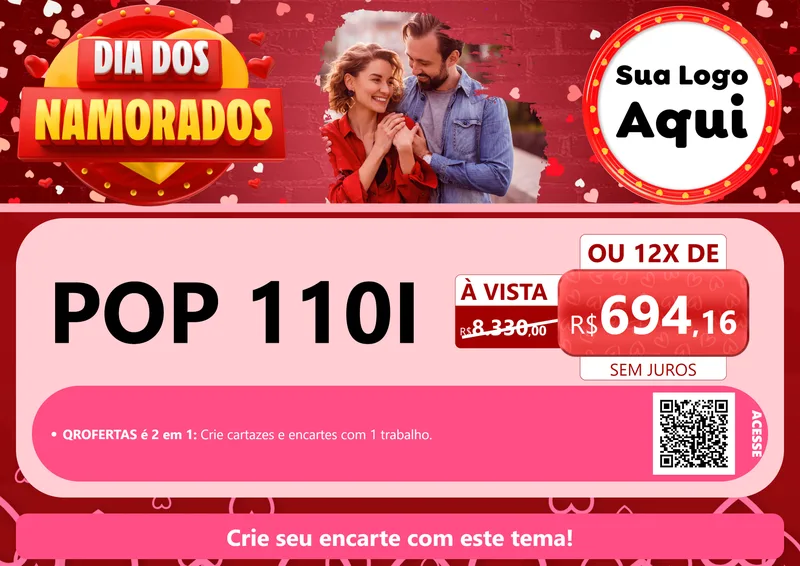 Modelo de Cartaz para Cartaz A4 Horizontal com o tema Dia Dos Namorados para Concessionaria de Motos