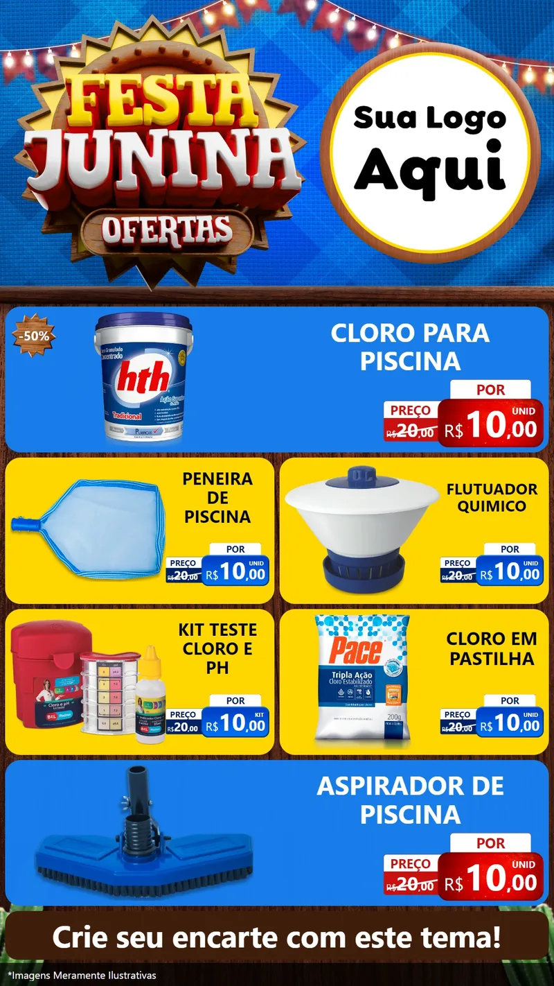 Modelo de TV para TV Vertical com o tema Festa Junina Ofertas para Produtos para Piscina