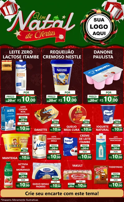 Modelo de Encarte para Encarte Grande com o tema Um Natal de Ofertas para Frios e Laticínios