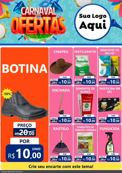 Modelo de Encarte para Encarte A4 Vertical com o tema Carnaval de Ofertas para Agropecuária