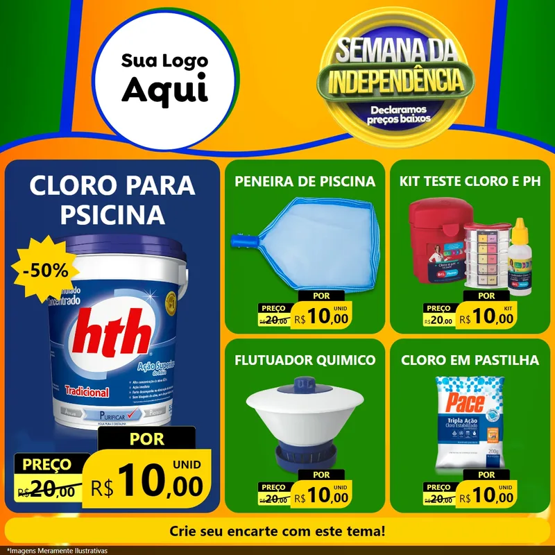 Modelo de Rede Social para Feed Facebook com o tema Semana da Independência Declaramos Preços Baixos para Produtos para Piscina