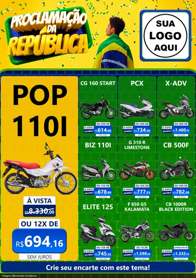 Modelo de Encarte para Encarte A4 Vertical com o tema Proclamação da República para Concessionaria de Motos