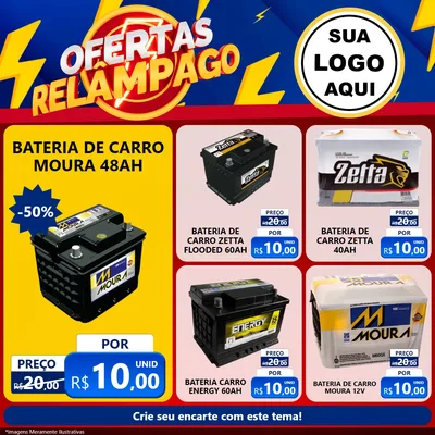 Modelo de Rede Social para Feed Facebook com o tema Ofertas Relâmpago para Baterias Elétricas