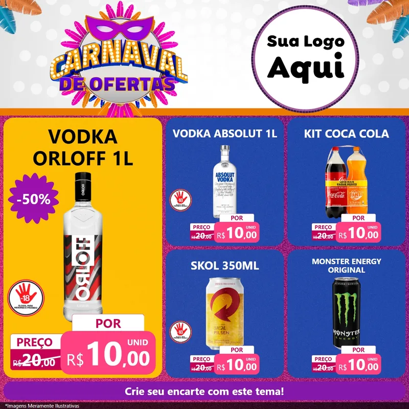 Modelo de Rede Social para Feed Facebook com o tema Carnaval de Ofertas para Distribuidora de bebidas