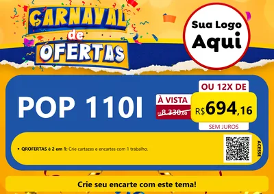 Modelo de Cartaz para Cartaz A4 Horizontal com o tema Carnaval de Ofertas para Concessionaria de Motos