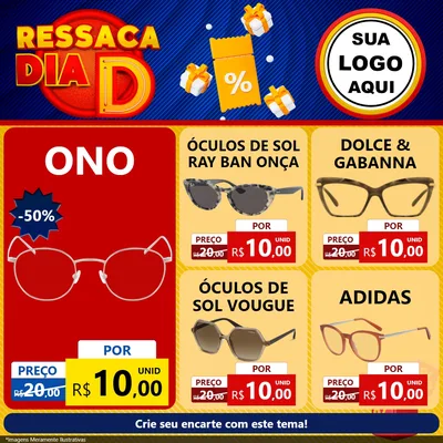 Modelo de Rede Social para Feed Facebook com o tema Ressaca Dia D para Óticas