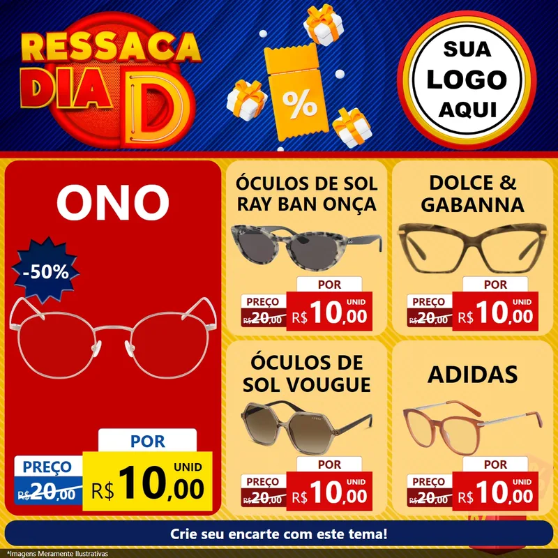 Modelo de Rede Social para Feed Facebook com o tema Ressaca Dia D para Óticas