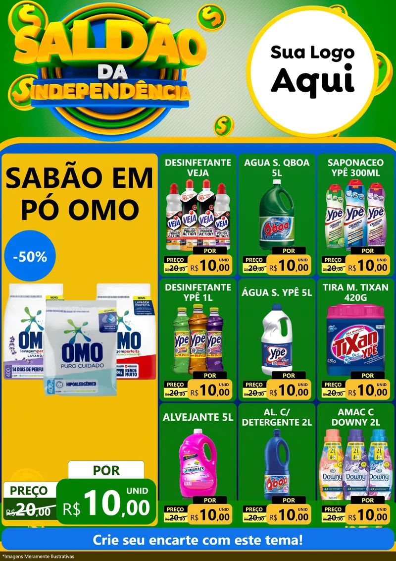 Modelo de Encarte para Encarte A4 Vertical com o tema Saldão da Indepêndencia para Produtos de Limpeza