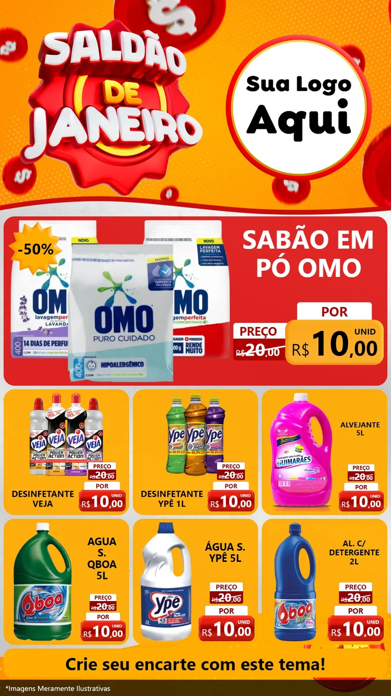 Modelo de Rede Social para Stories com o tema Saldão de Janeiro para Produtos de Limpeza