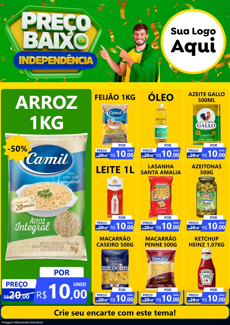Modelo de Encarte para Encarte A4 Vertical com o tema Preço Baixo de Independência para Supermercado