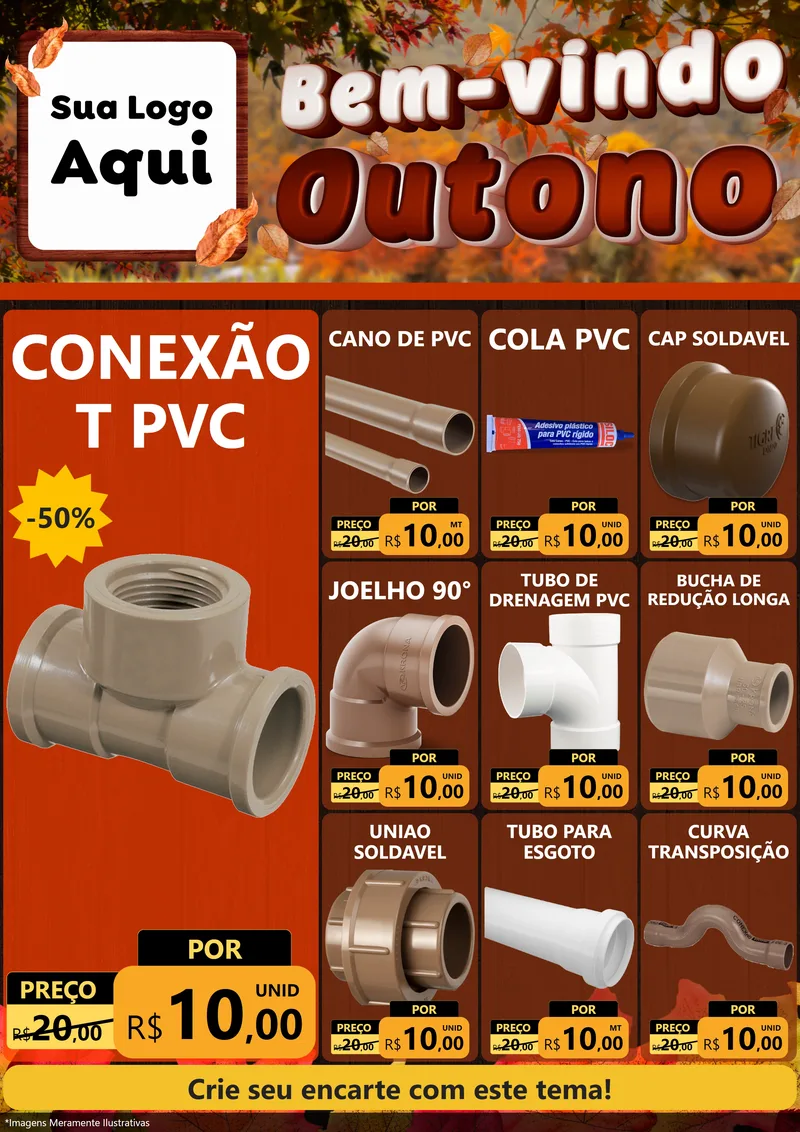 Modelo de Encarte para Encarte A4 Vertical com o tema Bem-vindo Outono para Tubos e conexões
