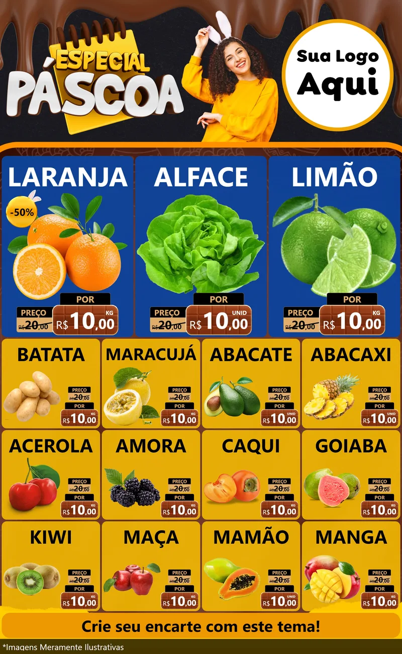 Modelo de Encarte para Encarte Grande com o tema Especial Páscoa para Hortifrúti