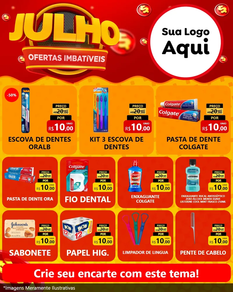Modelo de Rede Social para Feed Instagram com o tema Julho Ofertas Imbatíveis para Higiene Pessoal