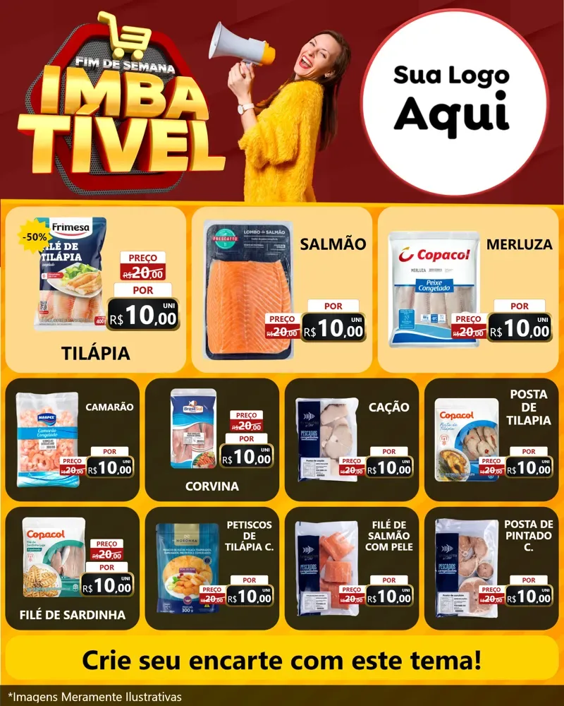 Modelo de Rede Social para Feed Instagram com o tema Fim de Semana Imbatível para Peixaria