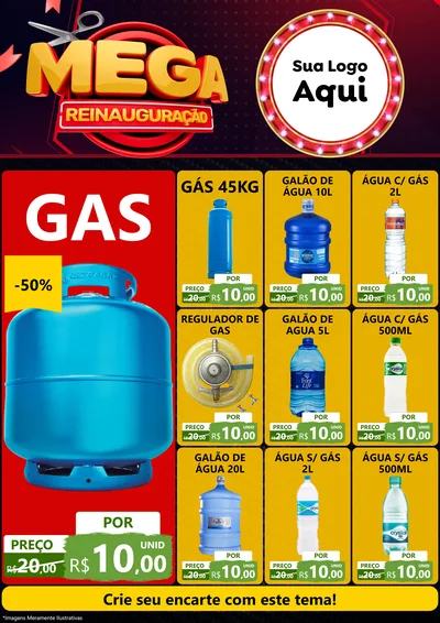 Modelo de Encarte para Encarte A4 Vertical com o tema Mega Reinauguração para Água e gás