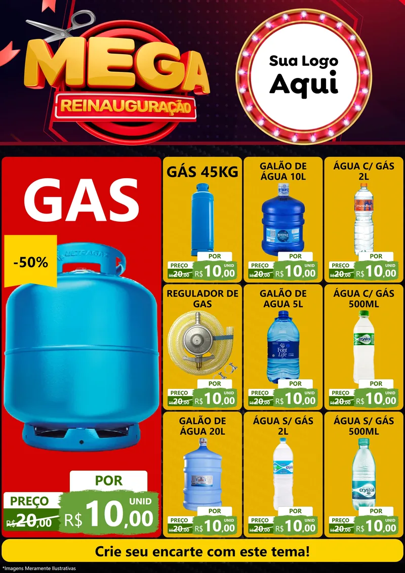 Modelo de Encarte para Encarte A4 Vertical com o tema Mega Reinauguração para Água e gás