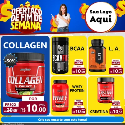 Modelo de Rede Social para Feed Facebook com o tema Ofertaço de Fim de Semana para Suplementos alimentares