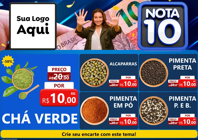 Modelo de Encarte para Encarte A4 Horizontal com o tema Nota 10 para Produtos Naturais