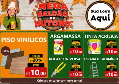 Modelo de Encarte para Encarte A4 Horizontal com o tema Mega Saldão de Outono para Material para Construção