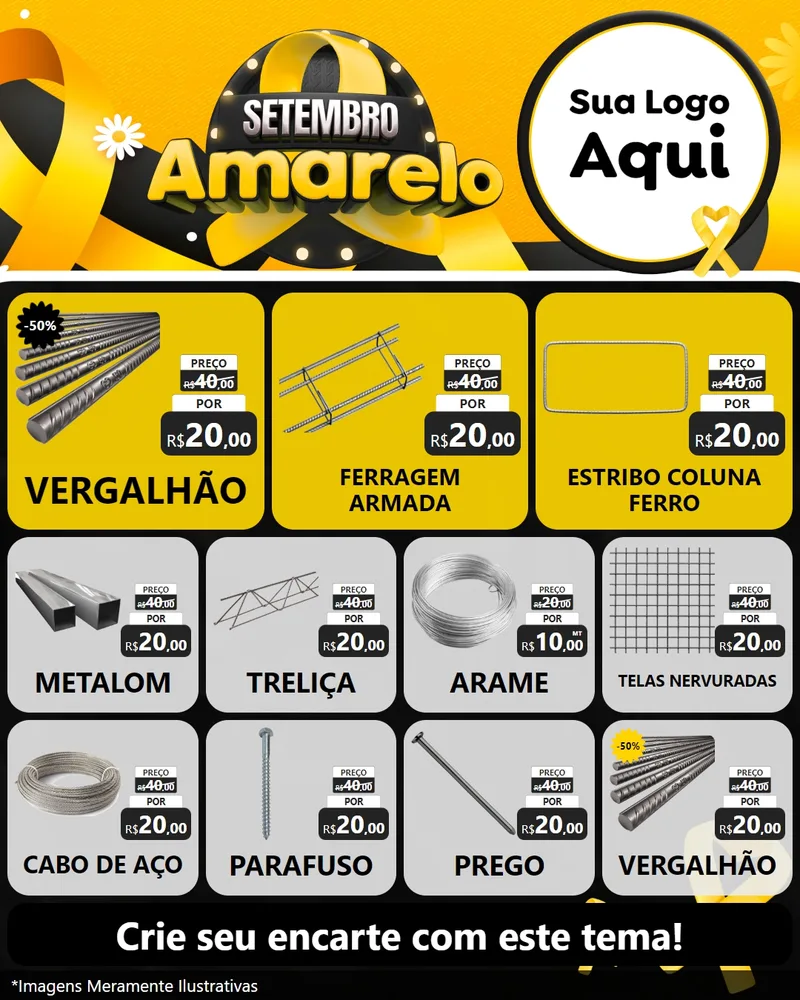 Modelo de Rede Social para Feed Instagram com o tema Setembro Amarelo para Ferragens