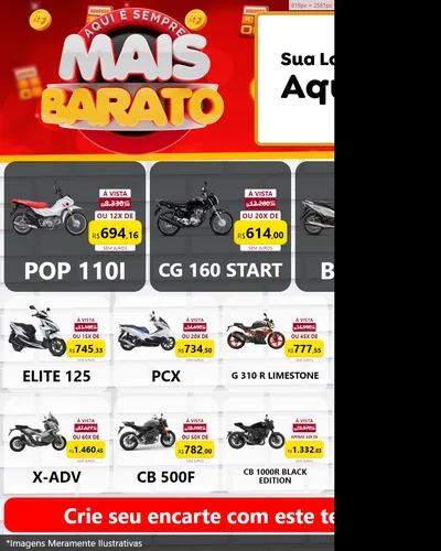 Modelo de Rede Social para Feed Instagram com o tema Mais Barato para Concessionaria de Motos