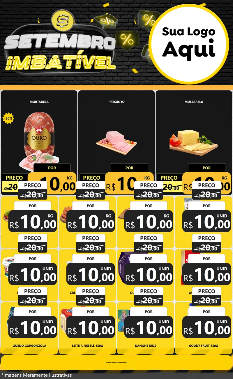 Modelo de Encarte para Encarte Grande com o tema Setembro Imbatível para Frios e Laticínios