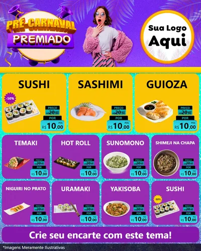 Modelo de Rede Social para Feed Instagram com o tema Pré-Carnaval Premiado para Comida japonesa