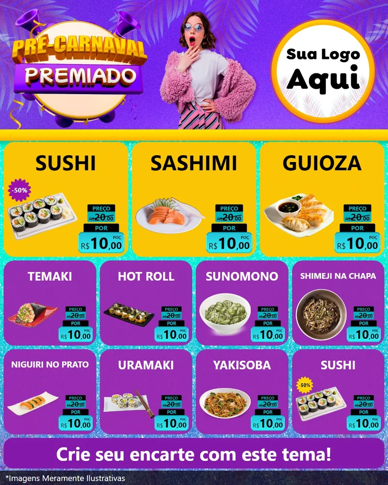 Modelo de Rede Social para Feed Instagram com o tema Pré-Carnaval Premiado para Comida japonesa