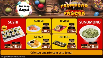 Modelo de TV para TV Horizontal com o tema Promoção Páscoa para Comida japonesa