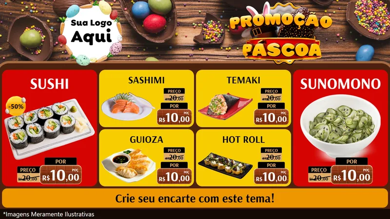 Modelo de TV para TV Horizontal com o tema Promoção Páscoa para Comida japonesa