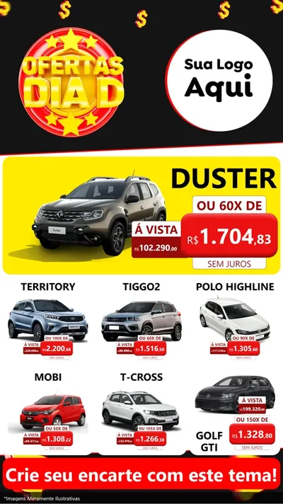 Modelo de Rede Social para Stories com o tema Dia D para Concessionaria de Carros