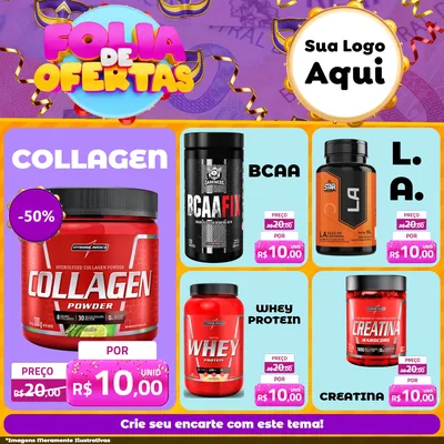 Modelo de Rede Social para Feed Facebook com o tema Folia de Ofertas para Suplementos alimentares
