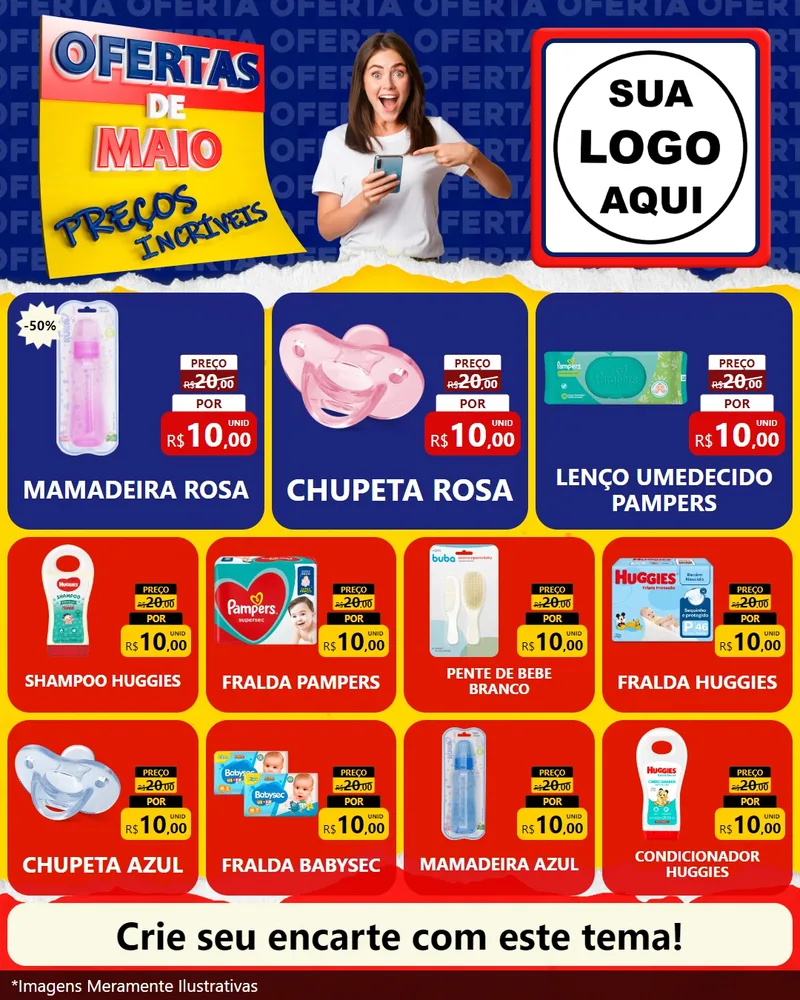 Modelo de Rede Social para Feed Instagram com o tema Ofertas de Maio - Preços Incríveis para Bebês