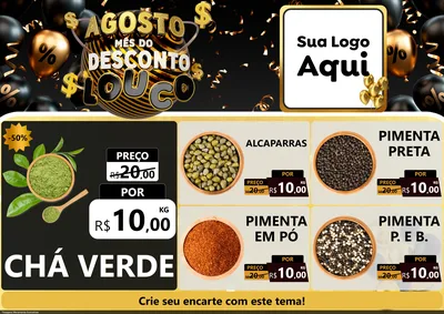 Modelo de Encarte para Encarte A4 Horizontal com o tema Agosto Mês do Desconto Louco para Produtos Naturais