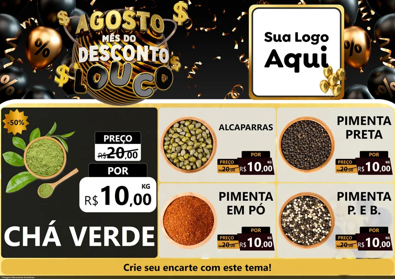 Modelo de Encarte para Encarte A4 Horizontal com o tema Agosto Mês do Desconto Louco para Produtos Naturais