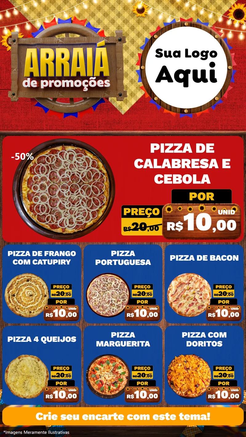 Modelo de Rede Social para Stories com o tema Arraiá de Promoções para Pizzaria