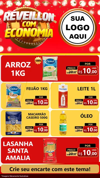Modelo de TV para TV Vertical com o tema Réveillon com Economia para Supermercado