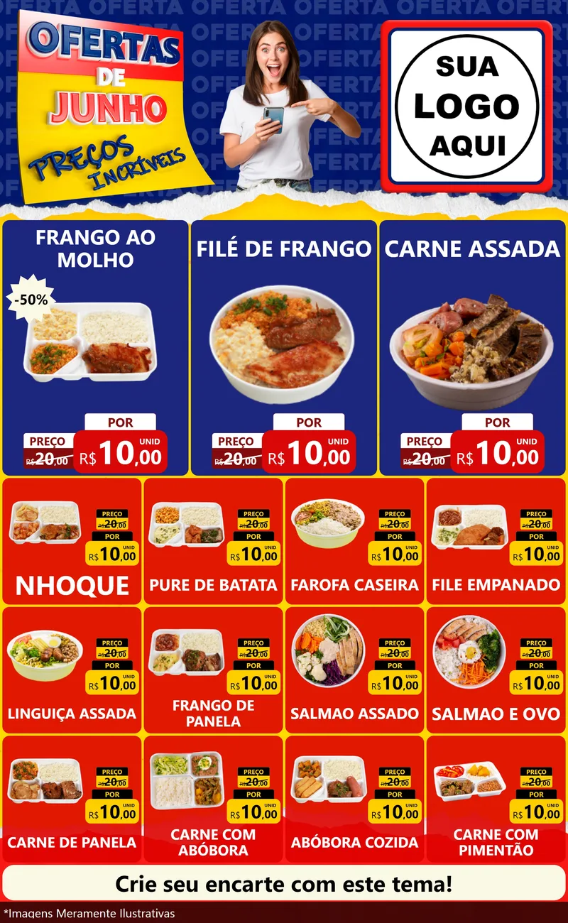 Modelo de Encarte para Encarte Grande com o tema Ofertas de Junho - Preços Incríveis para Restaurante