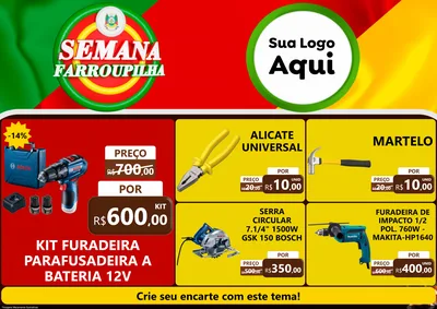 Modelo de Encarte para Encarte A4 Horizontal com o tema Semana Farroupilha para Maquinas e Ferramentas