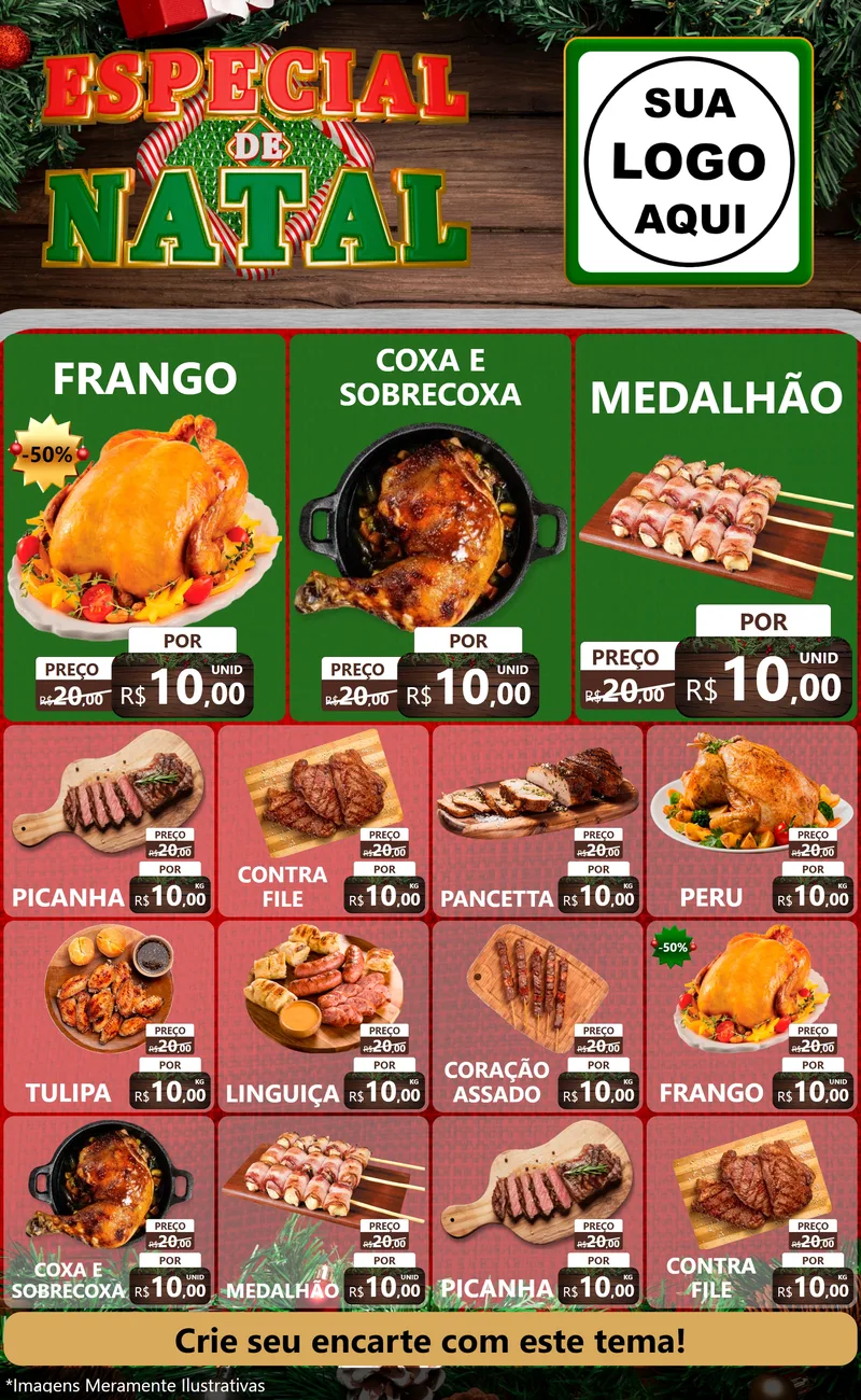 Modelo de Encarte para Encarte Grande com o tema Especial de Natal para Assados