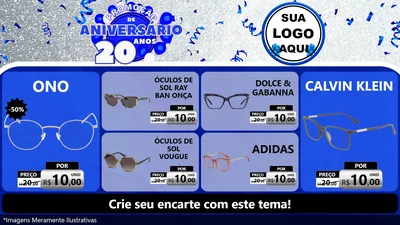 Modelo de TV para TV Horizontal com o tema Promoção de Aniversário - 20 Anos para Óticas