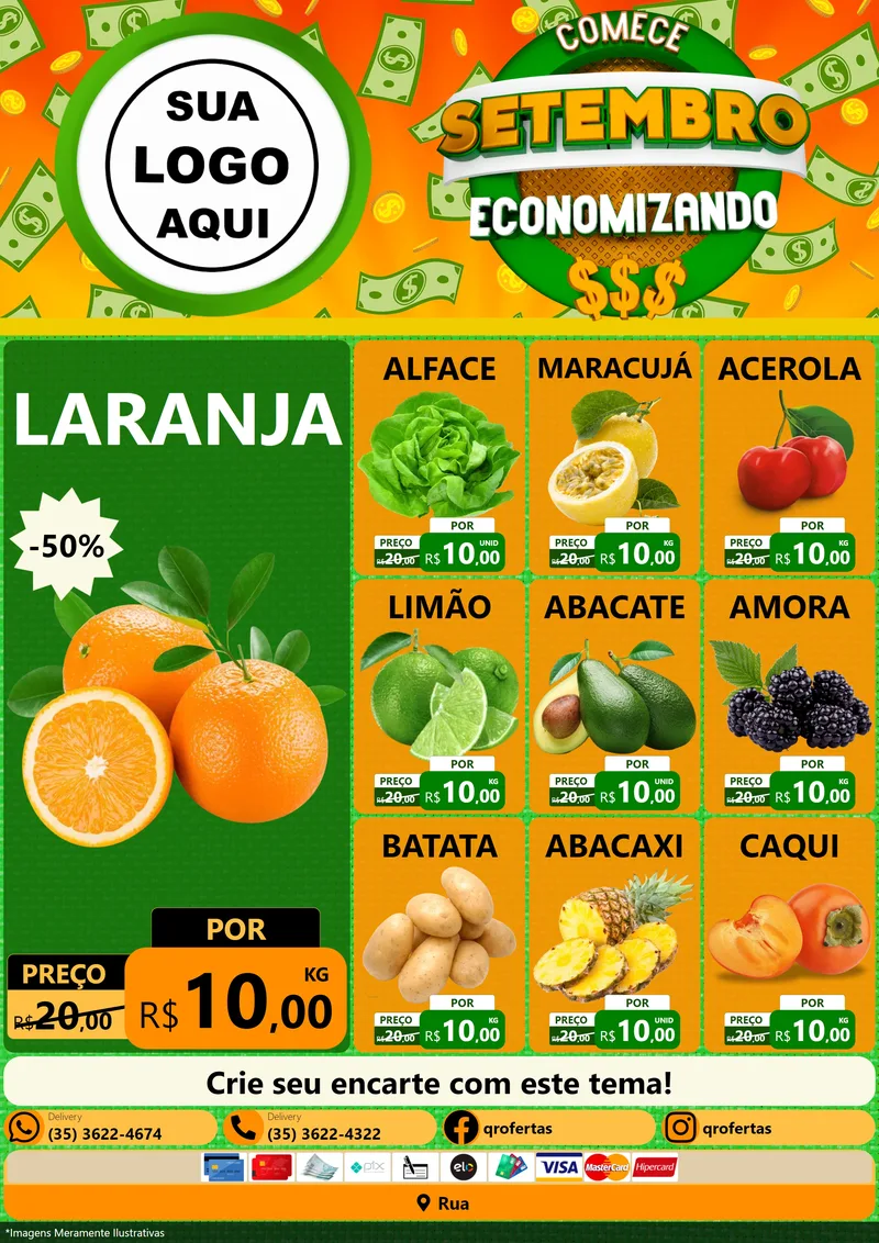 Modelo de Encarte para Encarte A4 Vertical com o tema Comece Setembro Economizando para Hortifrúti