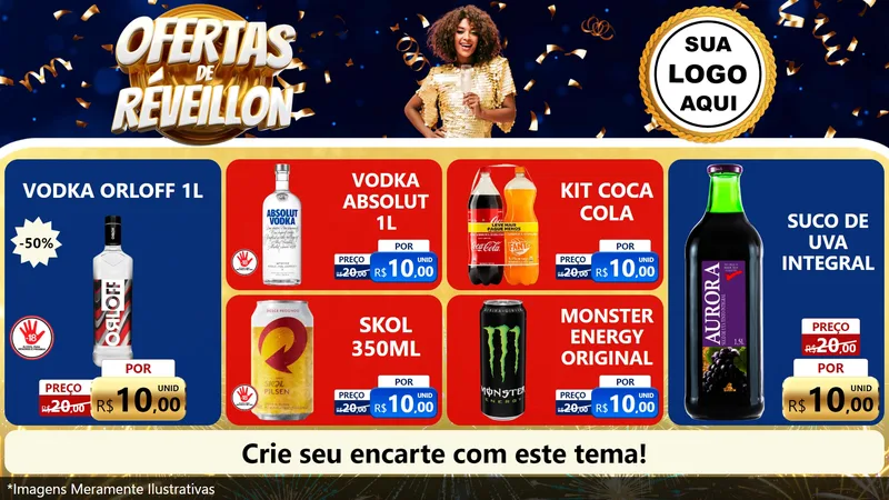Modelo de TV para TV Horizontal com o tema Ofertas de Réveillon para Distribuidora de bebidas
