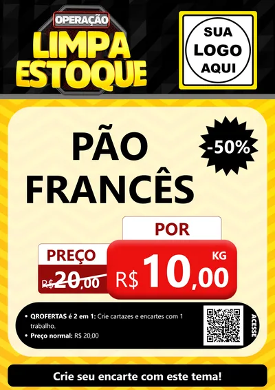 Modelo de Cartaz para Cartaz A4 Vertical com o tema Operação Limpa Estoque para Padaria